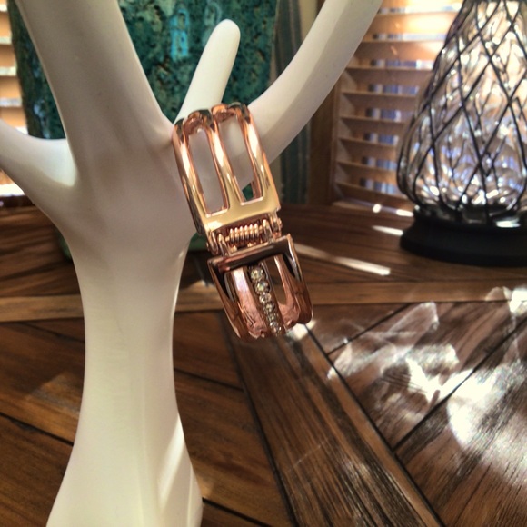 Rose gold cuff bracelet with rhinestones.  NWOT - Picture 4 of 5